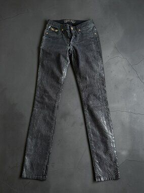 ROBINS JEANS Black Snake Print Skinny Jeans Size 26